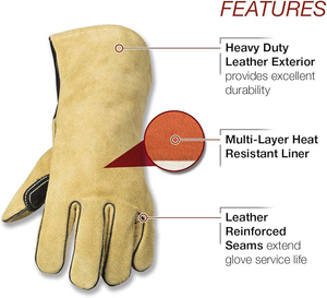 Guantes de soldadura de cuero personalizados con el mejor logotipo impreso, nuevos, reflectantes, impermeables, de cuero vacuno, servicio OEM. - Product Image 3