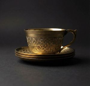 Decorative Brass <b>Cup</b> and <b>Saucer</b> Set with Intricate Detailing for Gifting Drinking Home Decor - Product Image 1