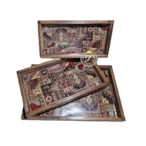 Lot de 3 plateaux de service décoratifs en bois de manguier à impression personnalisée pour la nourriture, la cuisine et la décoration intérieure - Product Image 1