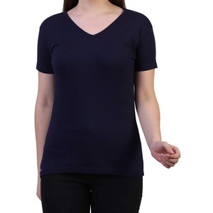 T-shirt à col en V pour femme, personnalisable pour la vente en gros, avec appliques, en coton biologique, tissu doux, prix de gros, idéal pour l'été - Product Image 1
