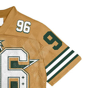 Custom Men's Gold Mesh Football Jersey Number 96 V-Neck Short Sleeve Breathable American Football Apparel Adult Size - Product Image 4