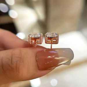 Pendientes de tuerca solitarios de moissanita brillante con corte cojín y diamante, de plata 925, joyería fina para compromiso, regalo encantador para mujer - Product Image 6