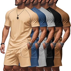Conjunto Deportivo de Dos Piezas para Hombre, Camiseta Deportiva de Poliéster y Elastano Negra, Cuello Redondo, Secado Rápido, Tejido de Punto, para Verano y Fitness - Product Image 1