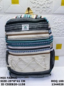 Himalayan <b>Hemp</b> Mix Fabric <b>Backpack</b> Striped Canvas Casual Daily Use 29x8x41cm Zipper Closure Eco-Friendly - Product Image 5