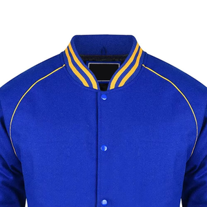 Veste varsity en polaire coupe-vent bleu royal pour homme avec bordure jaune, col montant, fermeture éclair, broderie, vêtements d'hiver - Product Image 5