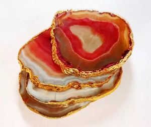 Red <b>Agate</b> <b>Coaster</b> Gold Electroplated Gemstone Drink Mat Natural Stone Plate for Gift and Home Decor - Product Image 3
