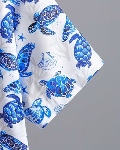 <span class=keywords><strong>Camisa</strong></span> Hawaiana Casual y Elegante para Hombre con Estampado Digital de Animales Marinos, Tela Ecológica de Poliéster/Algodón, Verano - Product Image 4