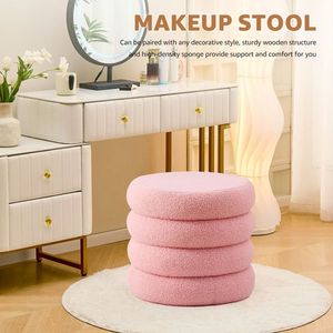 Modern <b>Round</b> Sherpa Footstool Teddy Vanity <b>Stool</b> with Flip Top Tray Upholstered Makeup Chair for Home Decor Storage Ottoman - Product Image 4