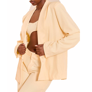 Blazer élégant pour femme, coupe décontractée, col châle, devant ouvert, couleur ivoire, idéal pour le bureau et les affaires, vente en gros OEM ODM sur mesure - Product Image 6