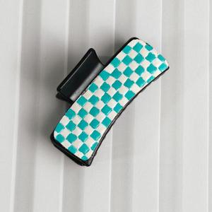 Fashionable Plastic Hair <b>Clip</b> With Blue And White Checkerboard Pattern For Women's Hair Accessories - Product Image 2