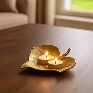 Bandeja Decorativa de Aluminio Dorado con Forma de Hoja en Relieve para Decoración del Hogar, Centro de Mesa, Regalo - Product Image 2