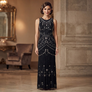 Luxury Modern Hand Embellished Black <b>Sequin</b> Fringe Evening Gown Premium Beaded Party Dress Natural Elegant Wedding Cocktail - Product Image 3