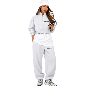 Womens Pullover Hoodie Tracksuit <b>Two</b> <b>Piece</b> Casual Fleece <b>Lounge</b> <b>Set</b> Relaxed Fit Elastic Waist Cuffed Activewear Workout Outfit - Product Image 1