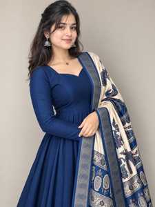 Orange Silk Anarkali <b>Kurta</b> Set with Printed Dupatta Floor-Length Traditional Indian Party <b>Dress</b> by Shivam Hub - Product Image 2