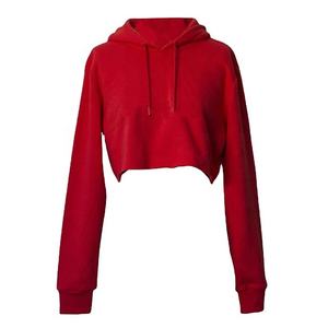 Venta al por mayor 100% algodón tecnología fleece crop top mujeres sudaderas con capucha de manga larga pulóver ropa de calle sexy recortada Sudadera con capucha bordada - Product Image 1