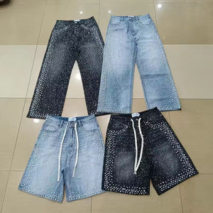 Service OEM de haute qualité, jean tendance pour homme, respirant, style hip-hop, 100% coton, vintage, déchiré, avec strass, séchage rapide - Product Image 5