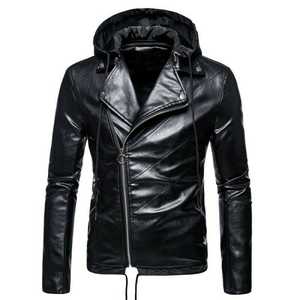 Veste en cuir PU noir pour homme, style motard, col rabattu, fermeture éclair sur le devant, quatre poches, coupe ajustée, vêtement d'automne - Product Image 3