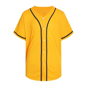 Bright Yellow Baseball Jersey With Black Piping Custom Team Sportswear Blank Sublimation Button <b>Down</b> Shirt - Product Image 1