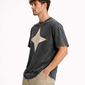 Camiseta Deportiva Casual para Hombre, Negra, Lavada, de Poliéster/Algodón, de Secado Rápido y Transpirable, con Aplique de Estrella - Product Image 5