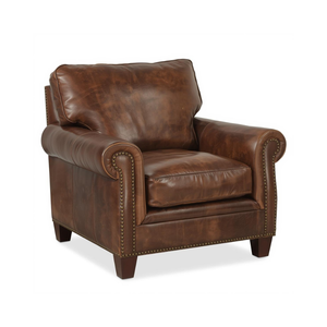 Fauteuil en cuir de vachette véritable à structure robuste, canapé d'appoint rembourré en cuir véritable, style classique pour salon - Product Image 1