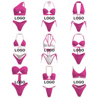 Ensemble bikini deux pièces côtelé extensible pour femme, maillot de bain personnalisé à l'avant, ajustable, léger, haute qualité, OEM, marque privée