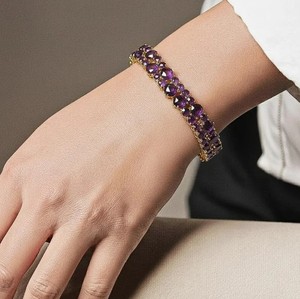 Lab Grown Amethyst Charm <b>Bracelet</b> 925 Sterling Silver Gold Plated Elegant Luxury Red Gemstone Jewelry Women - Product Image 2