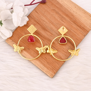<b>Red</b> Hydro Gemstone Brass <b>Earrings</b> Gold Plated Handmade Bezel Setting Jewelry for Women Wholesale Lot 10 Pairs - Product Image 5