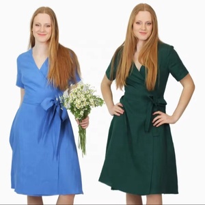 Nuevo Vestido Midi de Verano para Mujer, Estilo A-Line, Cuello en V, Manga Corta, de Algodón Ecológico, Ideal para Invitadas de Boda o Damas de Honor - Product Image 1