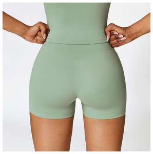 Shorts Deportivos de Verano para Mujer, Corte Holgado, Logotipo Personalizado al por Mayor, Impresión Puff, Alta Calidad, Bloques de Color Verde, para Gimnasio, Yoga y Running - Product Image 4