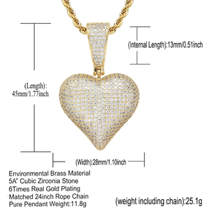 Hip Hop Rhinestone Men Necklace Heart Pendant Chain Iced Out Love Shape Charm Gold <b>Silver</b> Bling Cuban Link <b>Choker</b> Mens Jewelry - Product Image 2