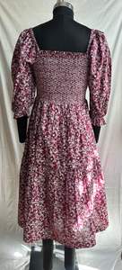 Hermoso Vestido Midi con Volantes, de Algodón Cambray con Estampado Floral, Cuello Cuadrado, Manga Abullonada, Vestidos Casuales de Verano con Cuello Fruncido - Product Image 4