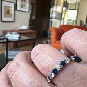Round Cut Blue Sapphire Moissanite Full <b>Eternity</b> Band 925 Solid Sterling <b>Silver</b> Royal Blue Sapphire Wedding <b>Ring</b> For Her - Product Image 3