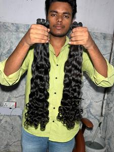 Extensions de cheveux bouclés indiens bruts pour femmes noires, lots de cheveux de temple sud-indiens d'un seul donneur, double trame machine - Product Image 4