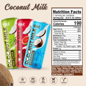 Leche de Coco con Guanábana 320ml (Paquete de 24) VINUT a Base de Plantas Sin OMG Sin Azúcar Añadido Electrolitos Esenciales OEM ODM Hecho en Vietnam - Product Image 3