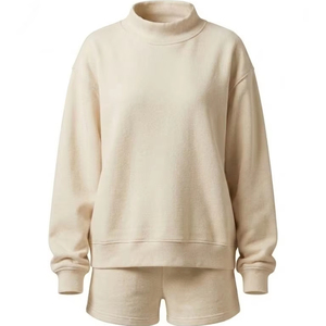 Ensemble de survêtement athlétique pour femmes, sweat-shirt et short en coton molletonné, tenue décontractée pour la salle de sport, ensemble deux pièces, logo personnalisé - Product Image 1
