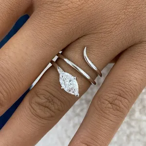 Minimalist Marquise Cut Lab Grown Diamond Open Wrap <b>Ring</b> in White Gold Modern <b>Statement</b> Engagement <b>Ring</b> for Women Fine Elegant - Product Image 1