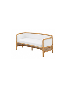 Canapé d'extérieur en rotin tropical deux places avec pieds solides et coussin blanc, design imperméable, mobilier de jardin - Product Image 2