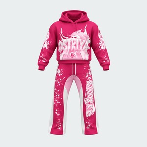 Conjunto Deportivo Unisex al por Mayor, Nueva Colección, Sudadera con Cremallera Completa y Pantalones, Diseño con Estampado de Nubes y Letras, Corte Regular Informal, Material de Poliéster - Product Image 3