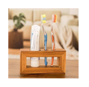 Modern Rustic Wooden Durable Multifunction <b>Toothpaste</b> and Toothbrush Storage <b>Holder</b> Decorative Table Organizer - Product Image 5