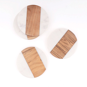 Natural Marble Wooden Modern <b>Square</b> Coaster Set Eco-Friendly 10mm Thick for Tea <b>Coffee</b> Wine Glass Cup Holder Home Office - Product Image 2