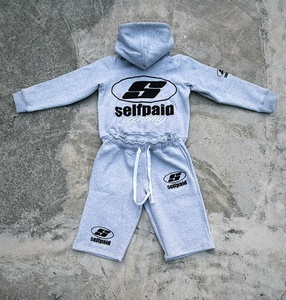 Ensemble sweat à capuche zippé et short en molleton épais personnalisé, doublure tissée double couche de haute qualité - Product Image 5