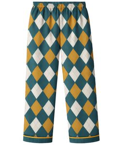 Ensemble de pyjama pour femmes personnalisé vert jaune argyle, manches longues, boutonné, vêtements de nuit en coton doux, ensemble de détente deux pièces - Product Image 6
