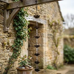 Chaîne de pluie en métal de haute qualité en forme de tasse, noire, perforée, à suspendre, pour décoration de jardin extérieur, design moderne, thème nature - Product Image 4