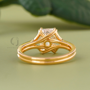 2.11 Carat Emerald Cut Lab Grown Diamond Engagement <b>Ring</b> VVS VS DEF Color Split Shank Pave <b>Set</b> 14k Yellow <b>Gold</b> Bridal Jewelry - Product Image 3