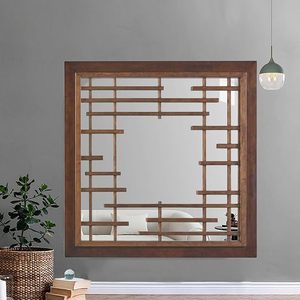 Wooden Decorative <b>Mirror</b> Geometric Framed <b>Wall</b> <b>Mirror</b> Rustic Decorative Hanging <b>Mirror</b> <b>for</b> Living Room Entryway - Product Image 5