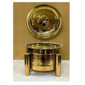 ถาดอุ่นอาหารสแตนเลสสตีลลายตอกสีทองหรูหรา ทรงกลม สำหรับโรงแรมและงานจัดเลี้ยง - Product Image 1