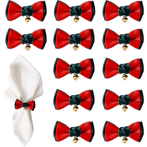 Porte-serviettes nœud rouge faits main avec clochette pour Noël, dîner, banquet, mariage, repas festifs - Product Image 1