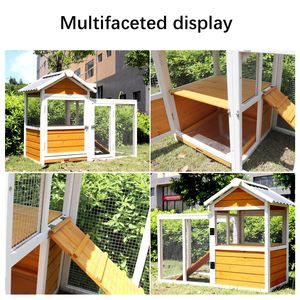 Grand poulailler extérieur en bois pour poulets et canards avec nichoir en PVC imperméable, cage pour oiseaux et lapins en jaune pour oiseaux et petits animaux - Product Image 4