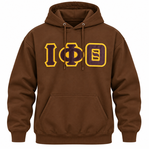 Iota Phi Theta <b>Brown</b> Pullover <b>Hoodie</b> <b>Men</b> Embroidered Greek Letter Hooded Sweatshirt Long Sleeve Kangaroo Pocket Fleece Casual - Product Image 3