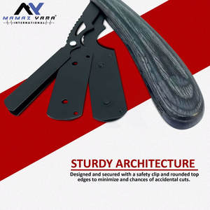 Navaja de Afeitar Recta de Acero Inoxidable Premium Hecha a Mano con Mango de Madera Pakka Negra y Bloqueo Integrado, Herramienta de Afeitado Desechable para Barberos - Product Image 4